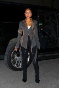 Karrueche Tran in a Grey Blazer