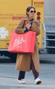 Katie Holmes in a Caramel Coloured Coat