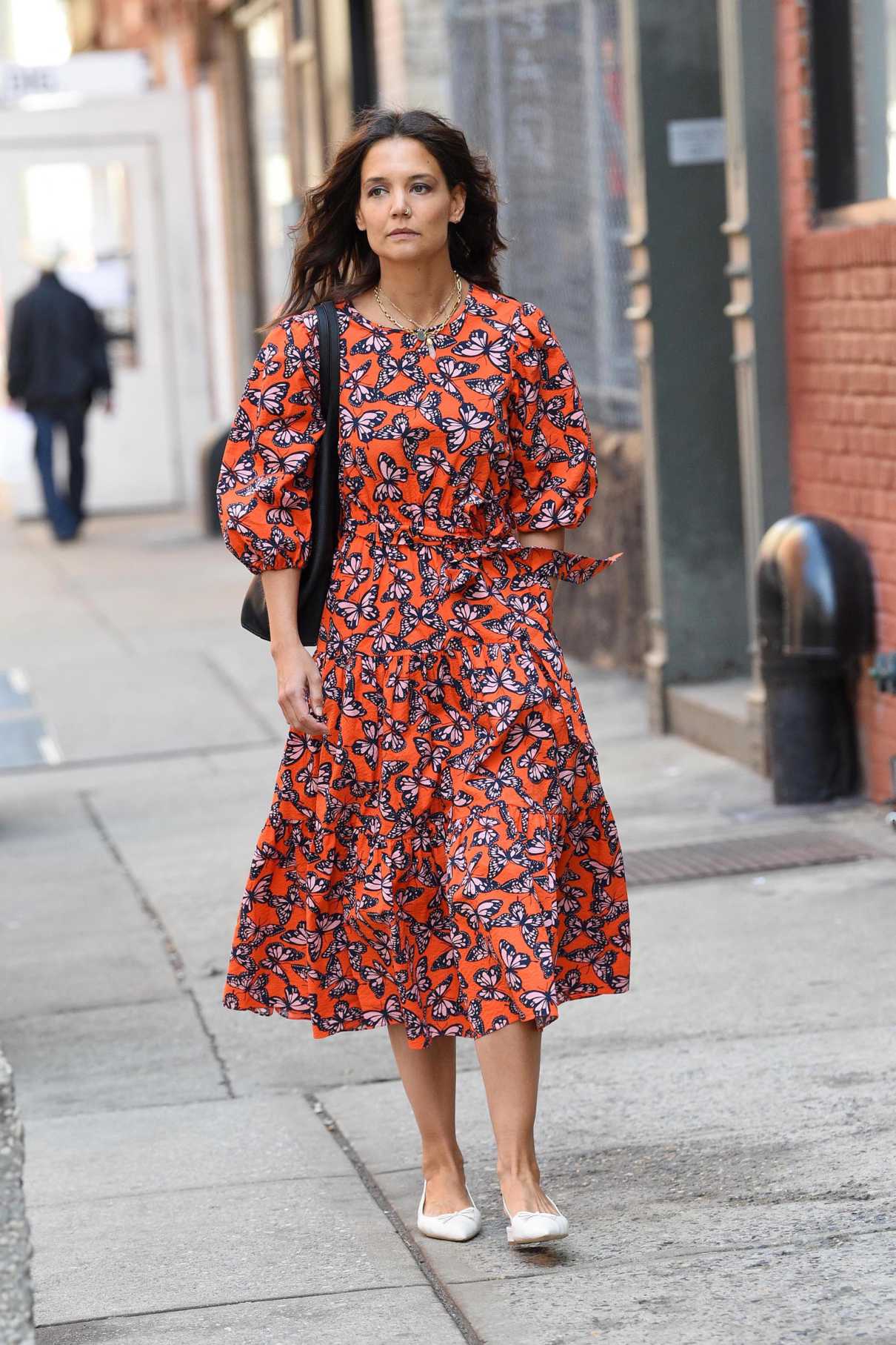 Katie Holmes in a Red Patterned Dress