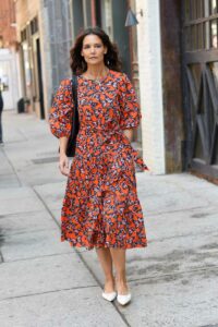 Katie Holmes in a Red Patterned Dress