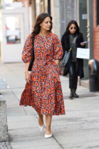 Katie Holmes in a Red Patterned Dress