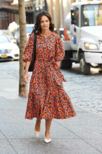 Katie Holmes in a Red Patterned Dress