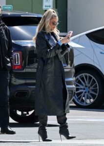 Khloe Kardashian in a Black Leather Coat