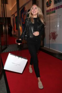 Kimberley Garner in a Black Leather Jacket