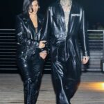 Kourtney Kardashian in a Black Leather Jacket Arrives at Nobu with Travis Barker in Malibu 03/24/2022