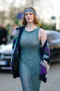 Larsen Thompson in a See-Through Knitted Dress