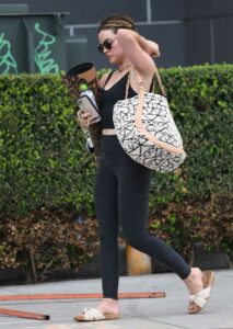 Lucy Hale in a Black Workout Ensemble