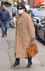 Sandra Oh in a Beige Coat