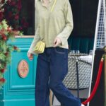 Hunter Schafer in an Olive Long Sleeves Polo Was Seen Out with a Friend in Beverly Hills 04/22/2022