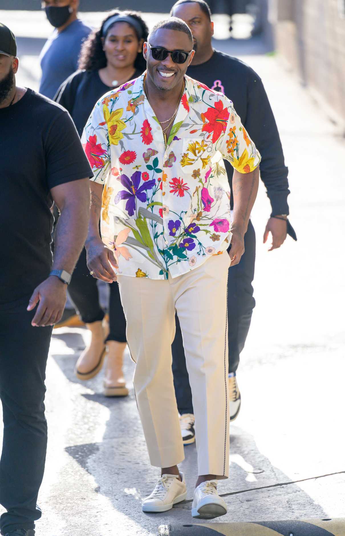 Idris Elba in a White Floral Shirt
