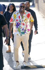 Idris Elba in a White Floral Shirt