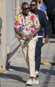 Idris Elba in a White Floral Shirt