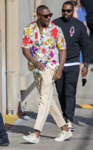 Idris Elba in a White Floral Shirt