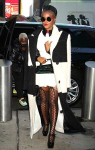 Janelle Monae in a Black and White Coat