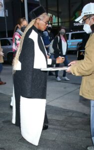 Janelle Monae in a Black and White Coat