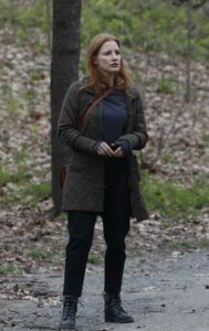 Jessica Chastain in an Olive Jacket