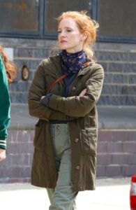 Jessica Chastain in an Olive Jacket