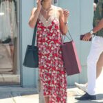 Jordana Brewster in a Red Floral Sundress Goes Shopping in Beverly Hills 04/25/2022