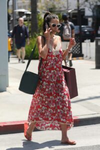 Jordana Brewster in a Red Floral Sundress
