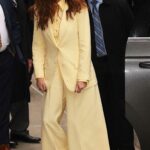 Julia Roberts in a Yellow Pantsuit Arrives at The Late Show with Stephen Colbert in New York City 04/18/2022