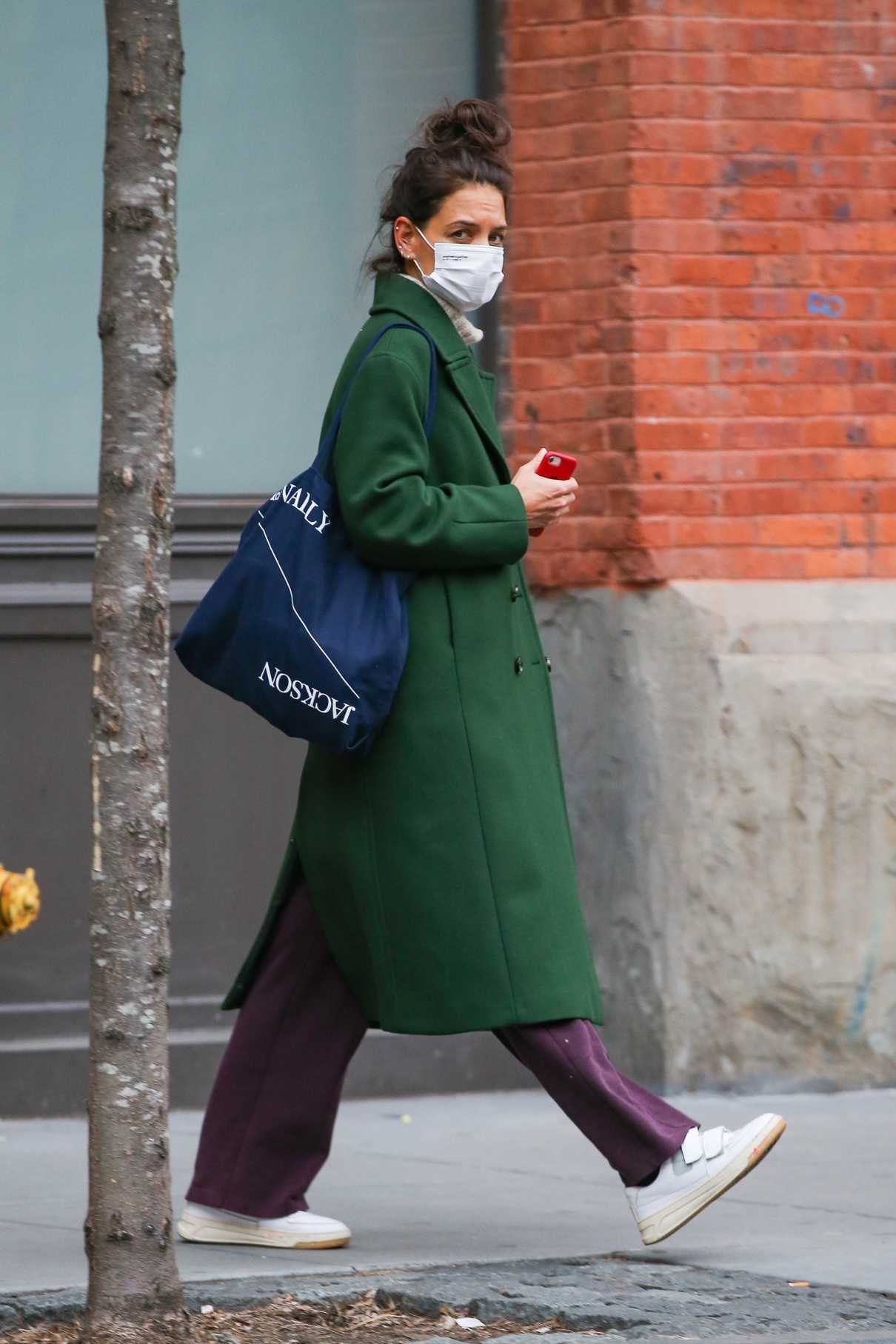 Katie Holmes in a Green Coat