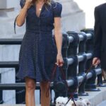 Kelly Bensimon in a Blue Polka Dot Dress Walks Her Dogs around Manhattan’s Soho in NYC 04/22/2022