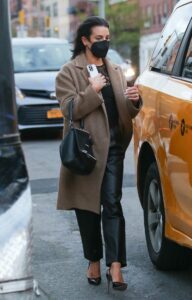 Lea Michele in a Tan Coat