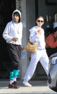 Lily-Rose Depp in a White Sweatsuit
