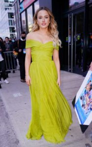 Lily Sheen in a Neon Green Dress