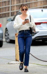 Lucy Hale in a Beige Sweater