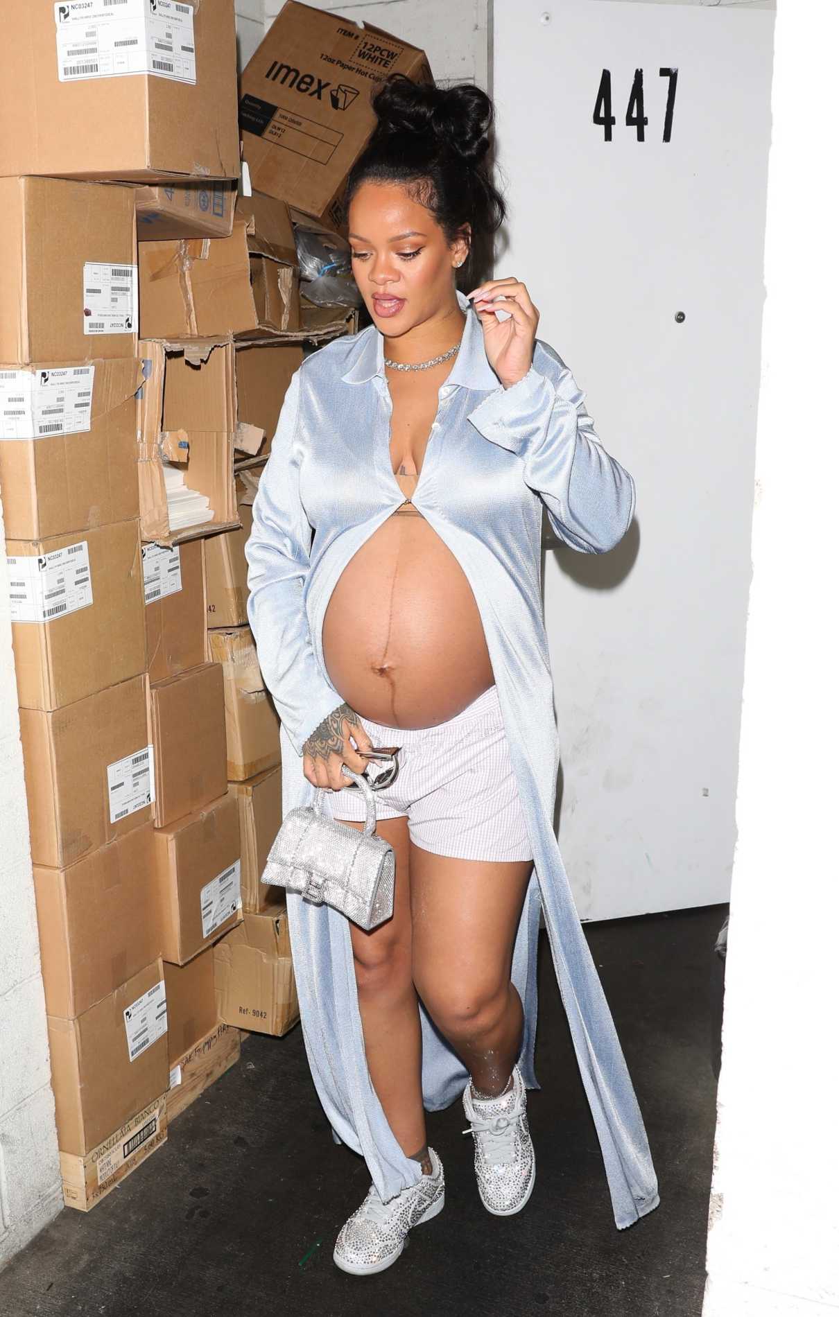Rihanna in a Silver Cardigan