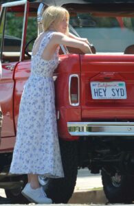 Sydney Sweeney in a White Floral Dress