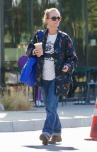 Vanessa Paradis in a Blue Floral Print Jacket