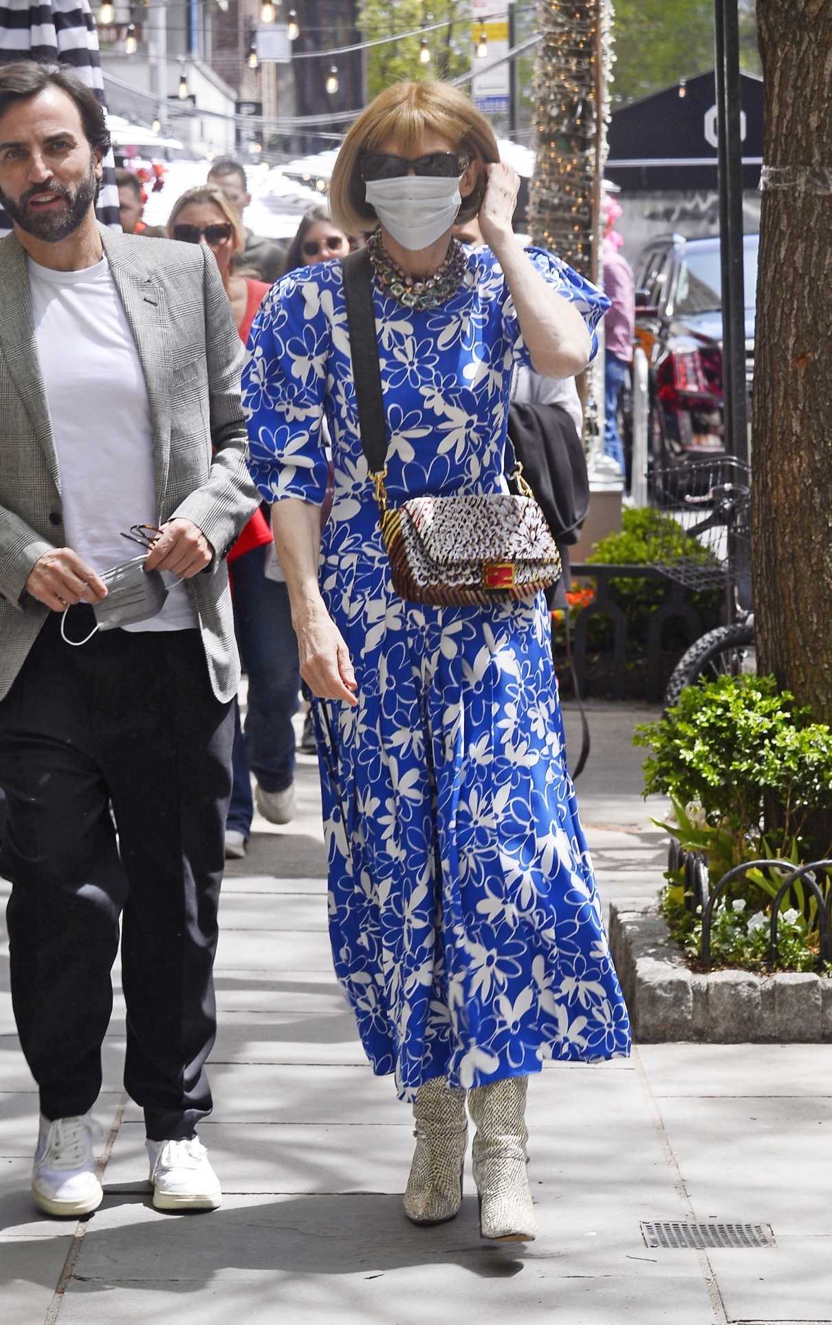 Anna Wintour in a Summer Blue Dress