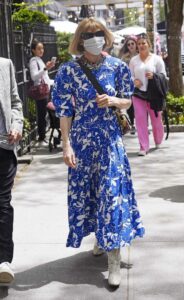 Anna Wintour in a Summer Blue Dress