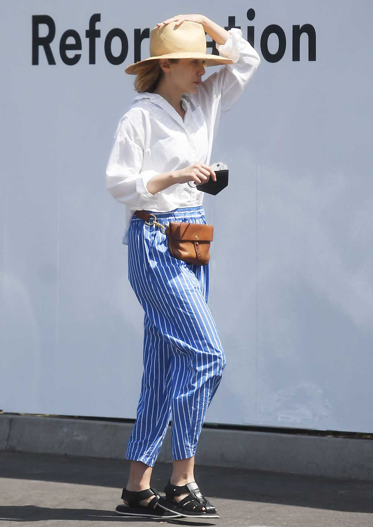 Elizabeth Olsen in a Striped Pants