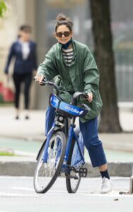 Katie Holmes in a Green Jacket