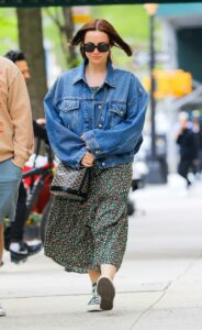 Maude Apatow in a Blue Denim Jacket