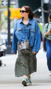 Maude Apatow in a Blue Denim Jacket