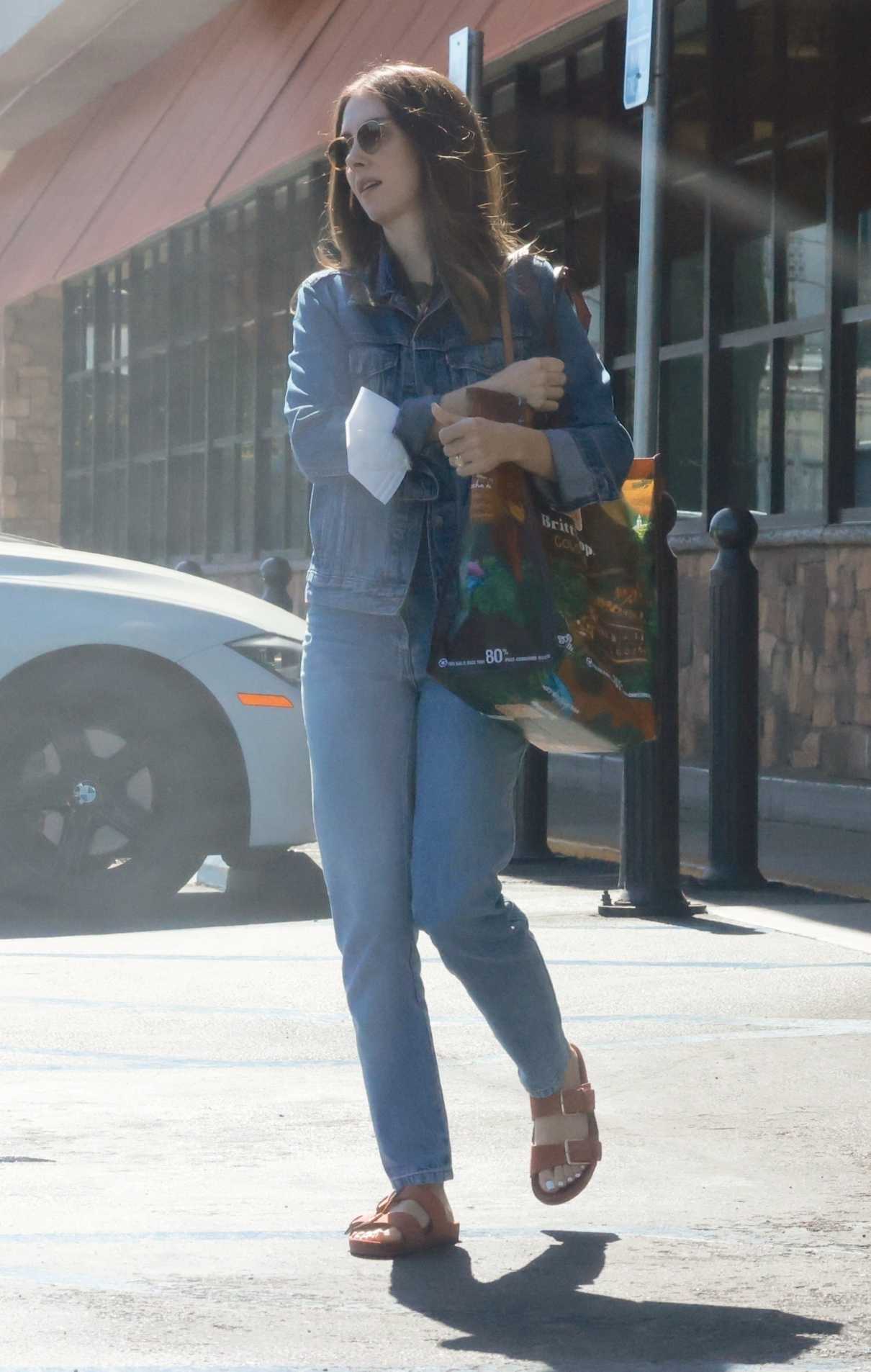 Alison Brie in a Denim Suit Goes Grocery Shopping at Gelson’s Market in