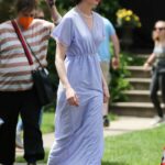 Anne Hathaway in a Purple Dress on the Set of Mother’s Instinct in New Jersey 06/03/2022