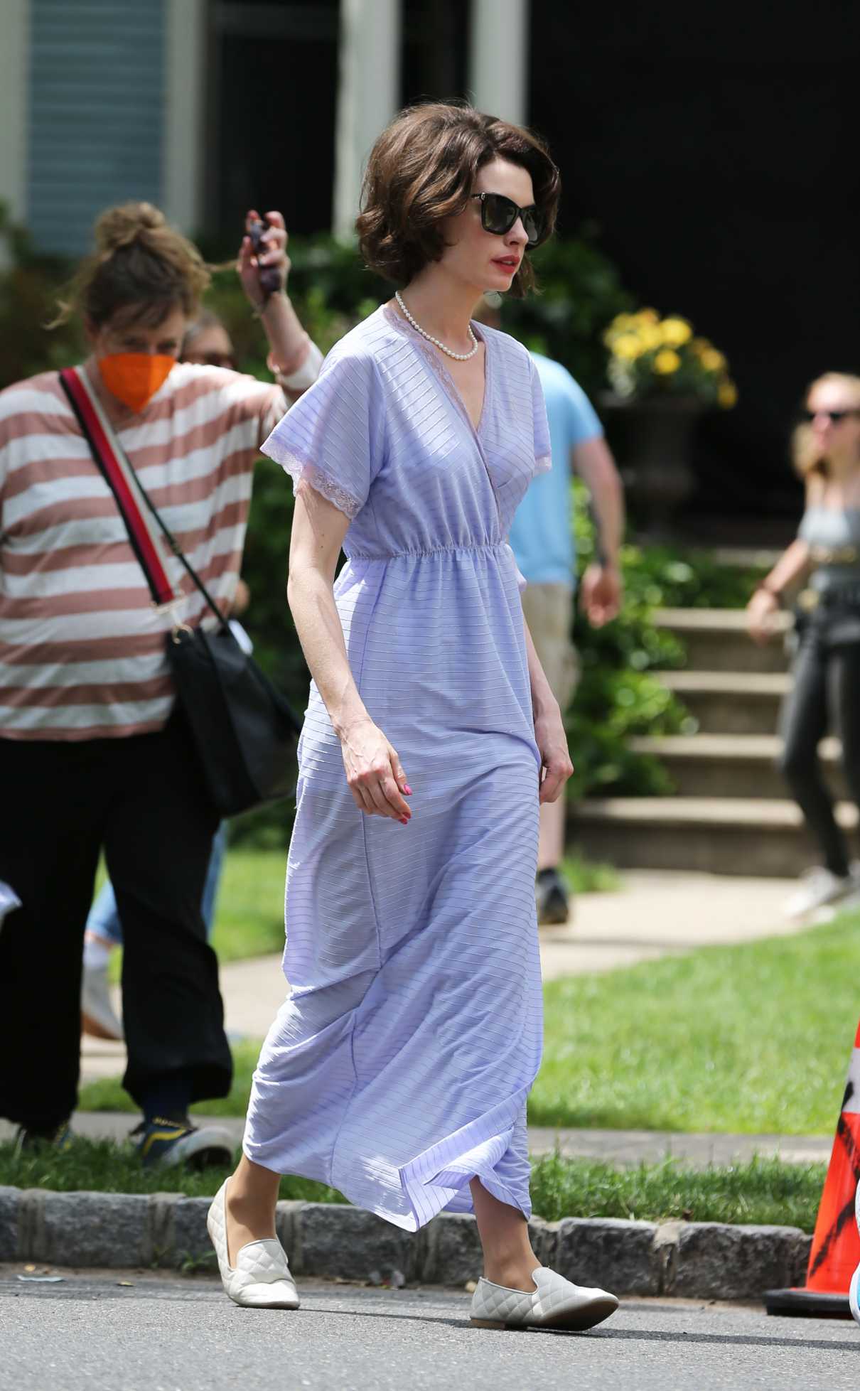 Anne Hathaway in a Purple Dress