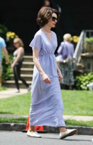 Anne Hathaway in a Purple Dress