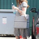 Ashley Greene in a Grey Dress Arrives at a Studio in Los Angeles 06/16/2022