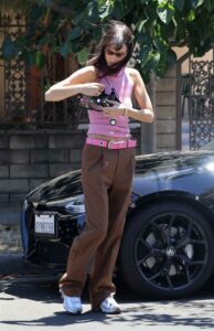 Bella Hadid in a Brown Pants