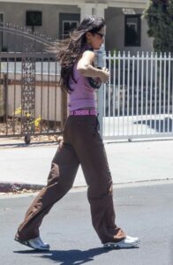 Bella Hadid in a Brown Pants