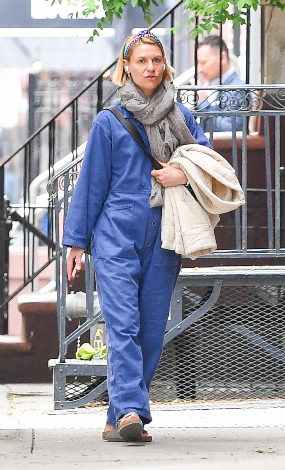 Claire Danes in a Blue Denim Jumpsuit