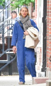 Claire Danes in a Blue Denim Jumpsuit