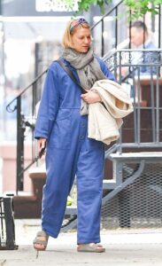 Claire Danes in a Blue Denim Jumpsuit