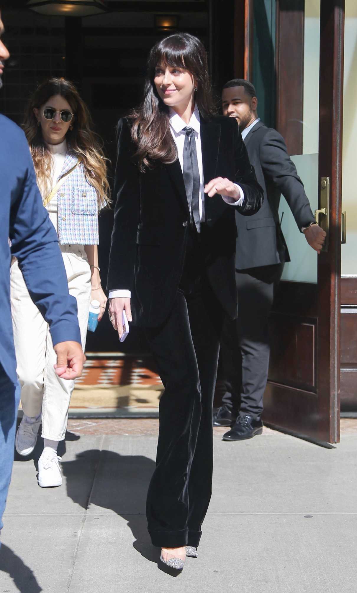Dakota Johnson In A Black Pantsuit Leaves The Greenwich Hotel In New York City 06142022 2 